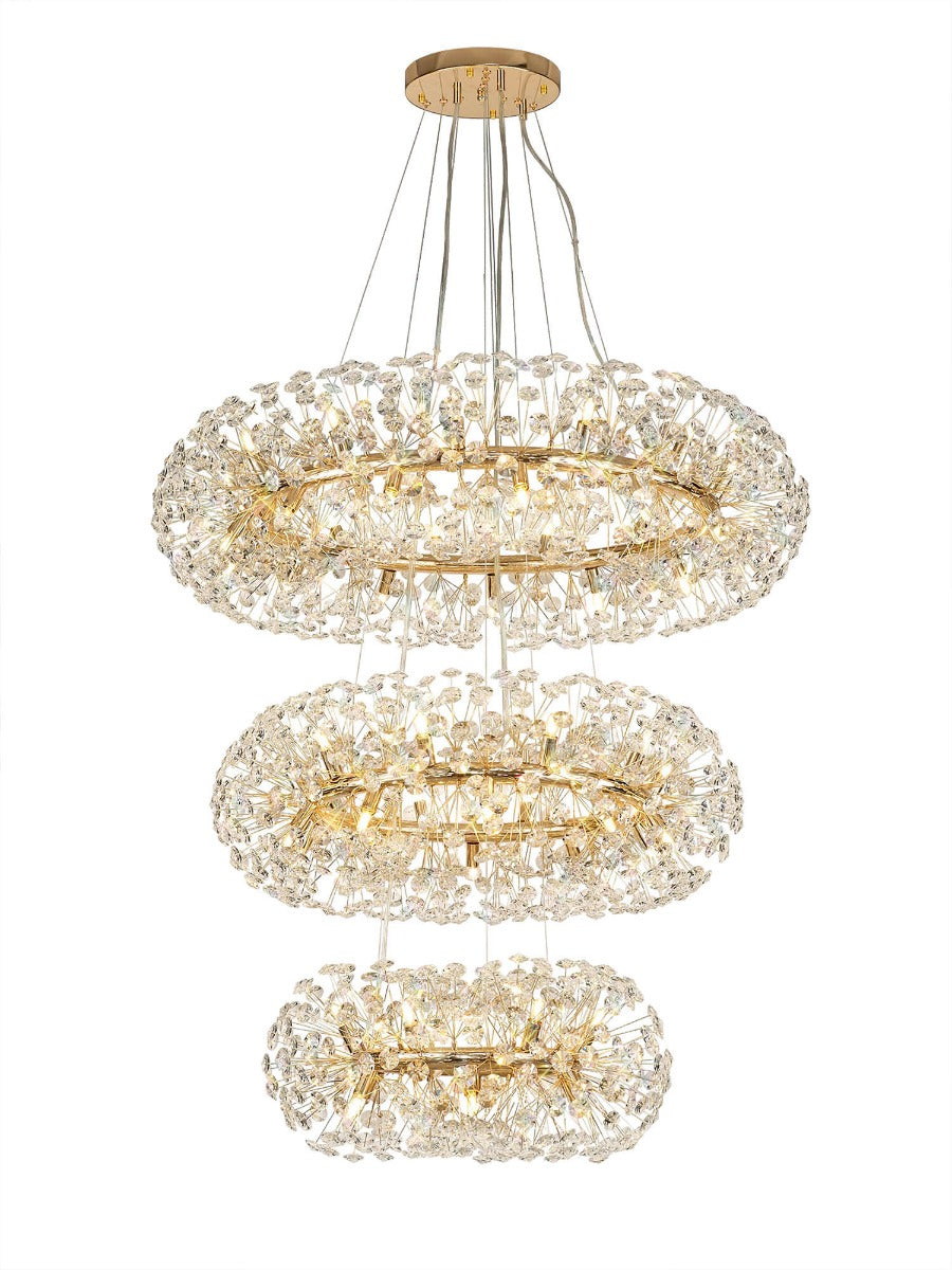 Regent Seyne 3 Tier 58 Light Pendant Light in French Gold with Crystal