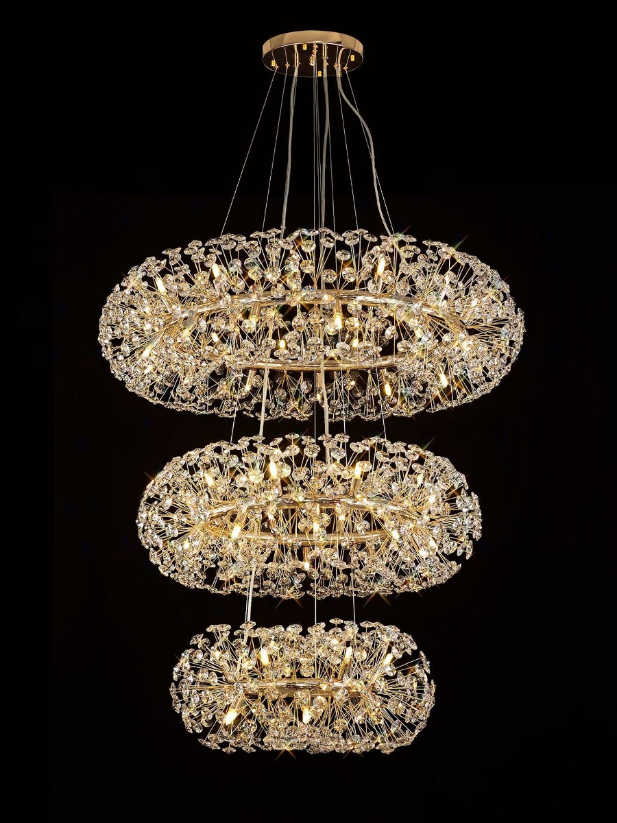 Regent Seyne 3 Tier 58 Light Pendant Light in French Gold with Crystal