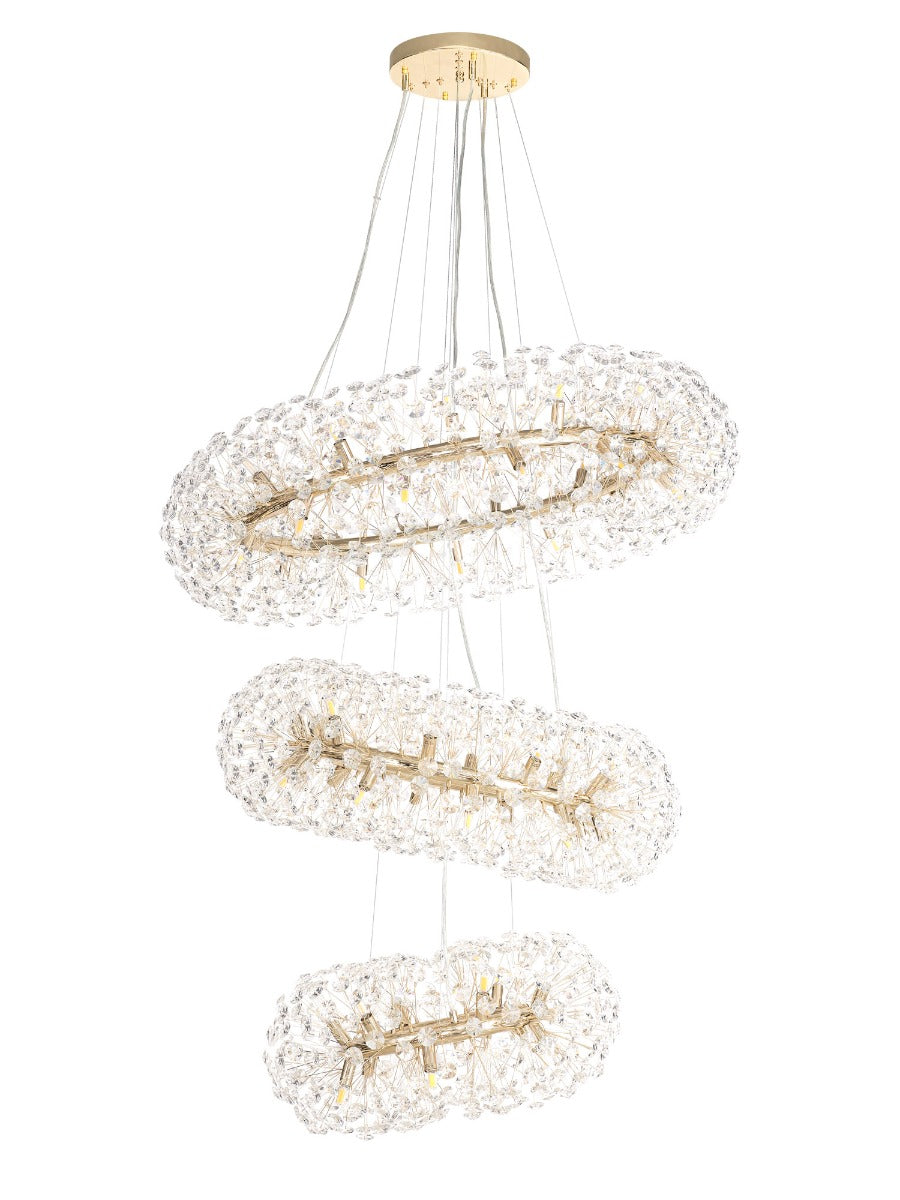 Regent Seyne 3 Tier 58 Light Pendant Light in French Gold with Crystal