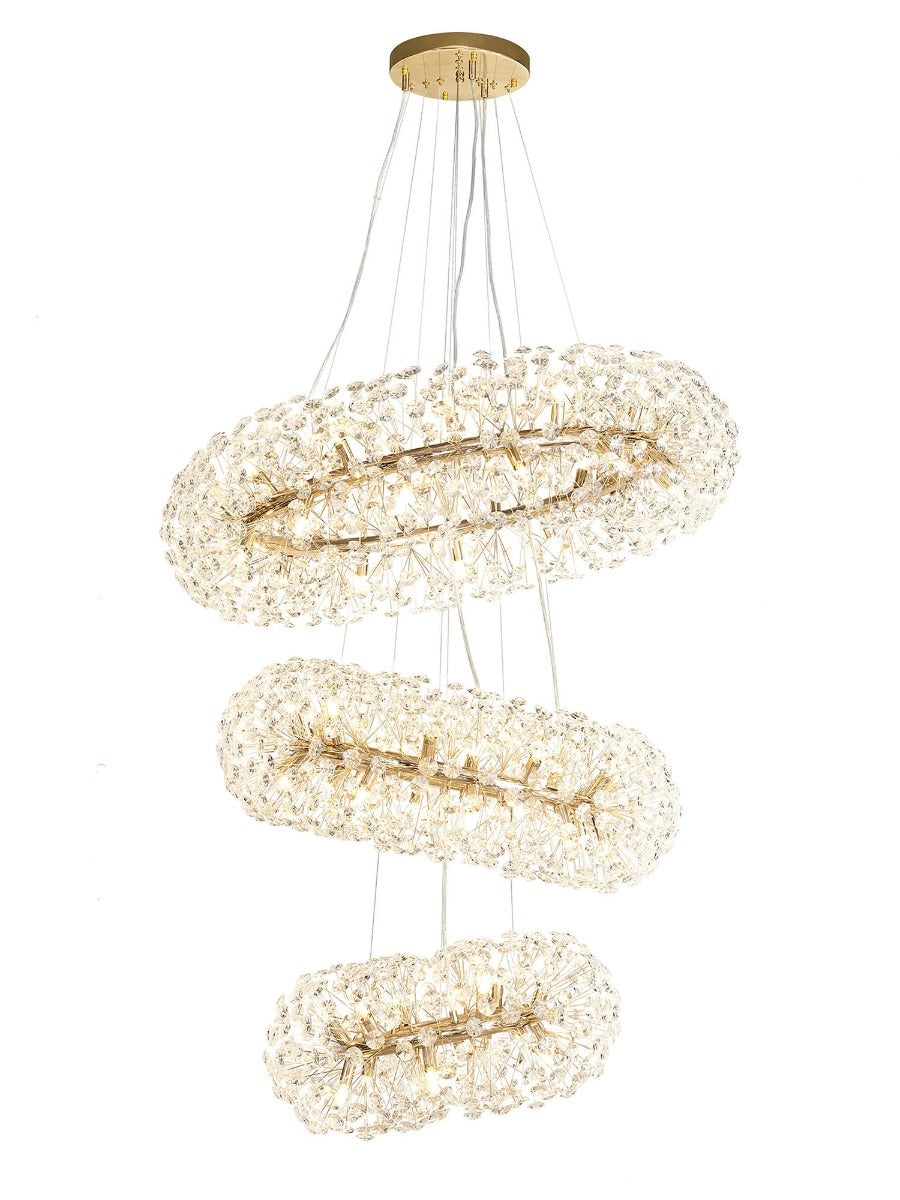 Regent Seyne 3 Tier 58 Light Pendant Light in French Gold with Crystal
