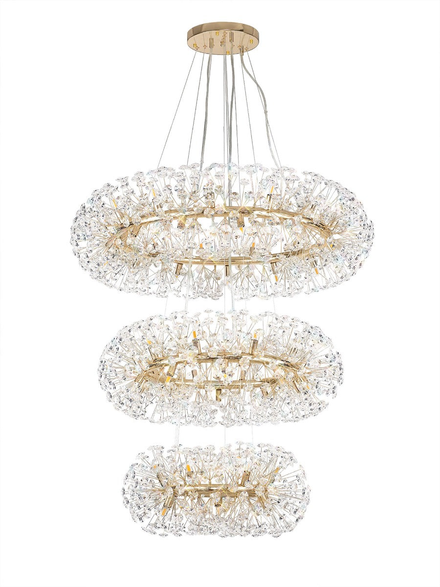Regent Seyne 3 Tier 58 Light Pendant Light in French Gold with Crystal