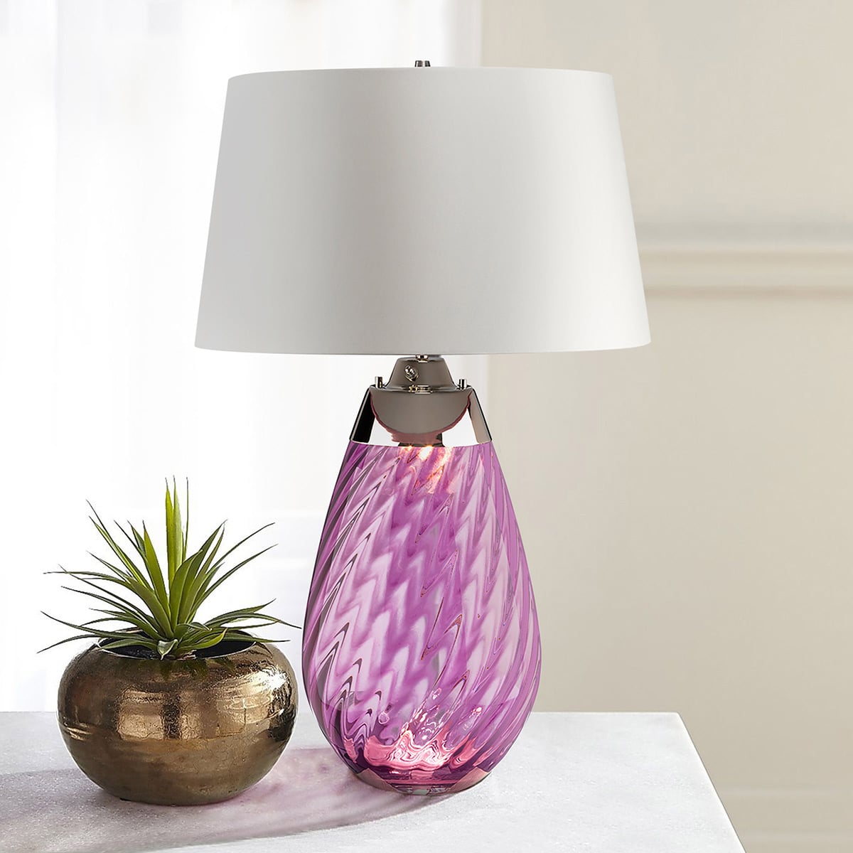 Elstead Lena Large Table Lamp in Plum with Off-White Shade