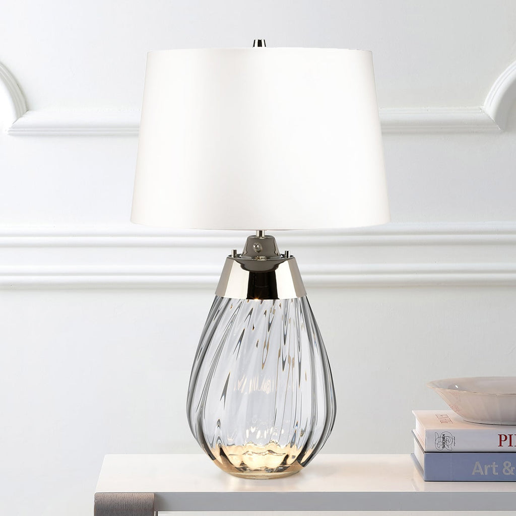 Elstead Lena Small 2 Light Table Lamp in Smoke with Off-White Shade