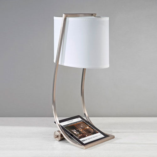 Feiss Lex Desk Lamp with USB Port and Shade in Brushed Steel