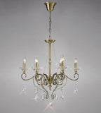Diyas Libra 6 Light Pendant Light in Antique Brass with Crystal
