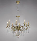 Diyas Libra 8 Light Pendant Light in Antique Brass with Crystal