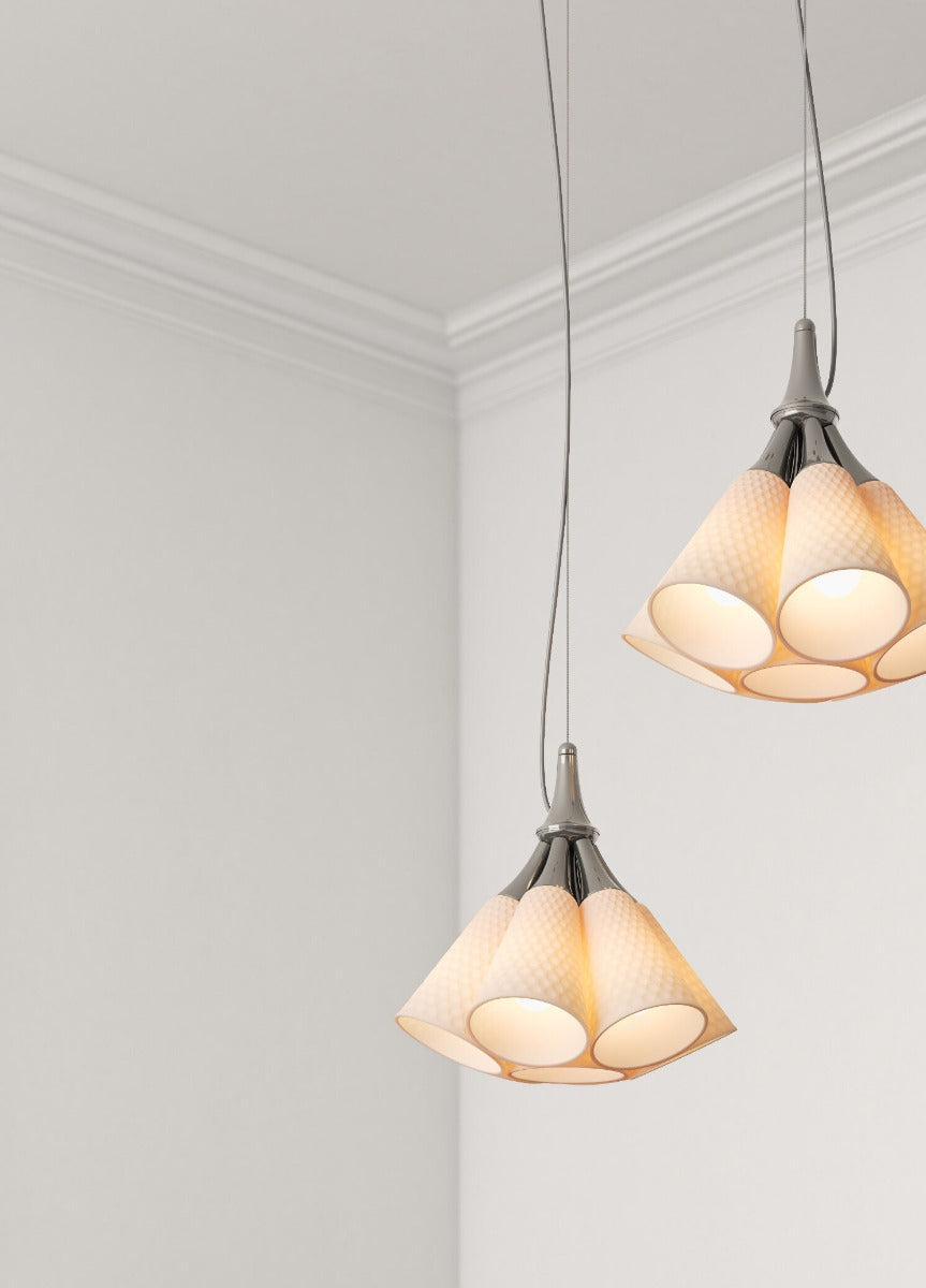 Lladró Jamz Hanging 7 Light Pendant Light in Black with White Shade