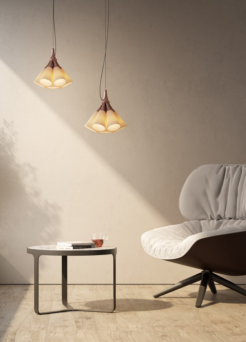 Lladró Jamz Hanging 7 Light Pendant Light in Copper with White Shade