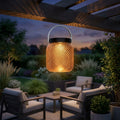 Lolie 200lm Hanging Solar Lantern 19.5 cm - Amber Translucent Recycled PETG with Black Aluminium