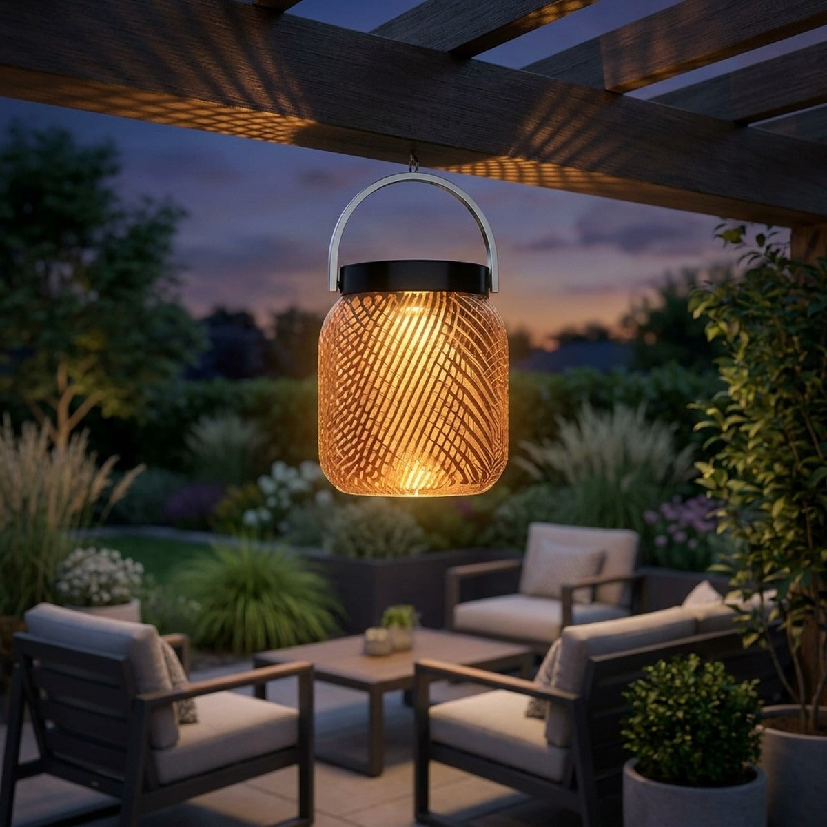 Lolie 200lm Hanging Solar Lantern 19.5 cm - Amber Translucent Recycled PETG with Black Aluminium