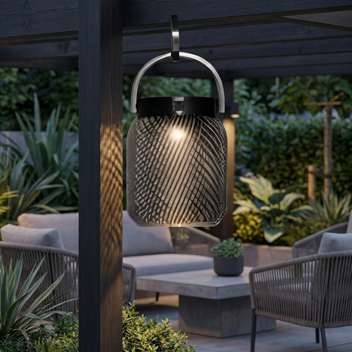 Lolie 200lm Hanging Solar Lantern 19.5 cm - Ash Translucent Recycled PETG with Black Aluminium