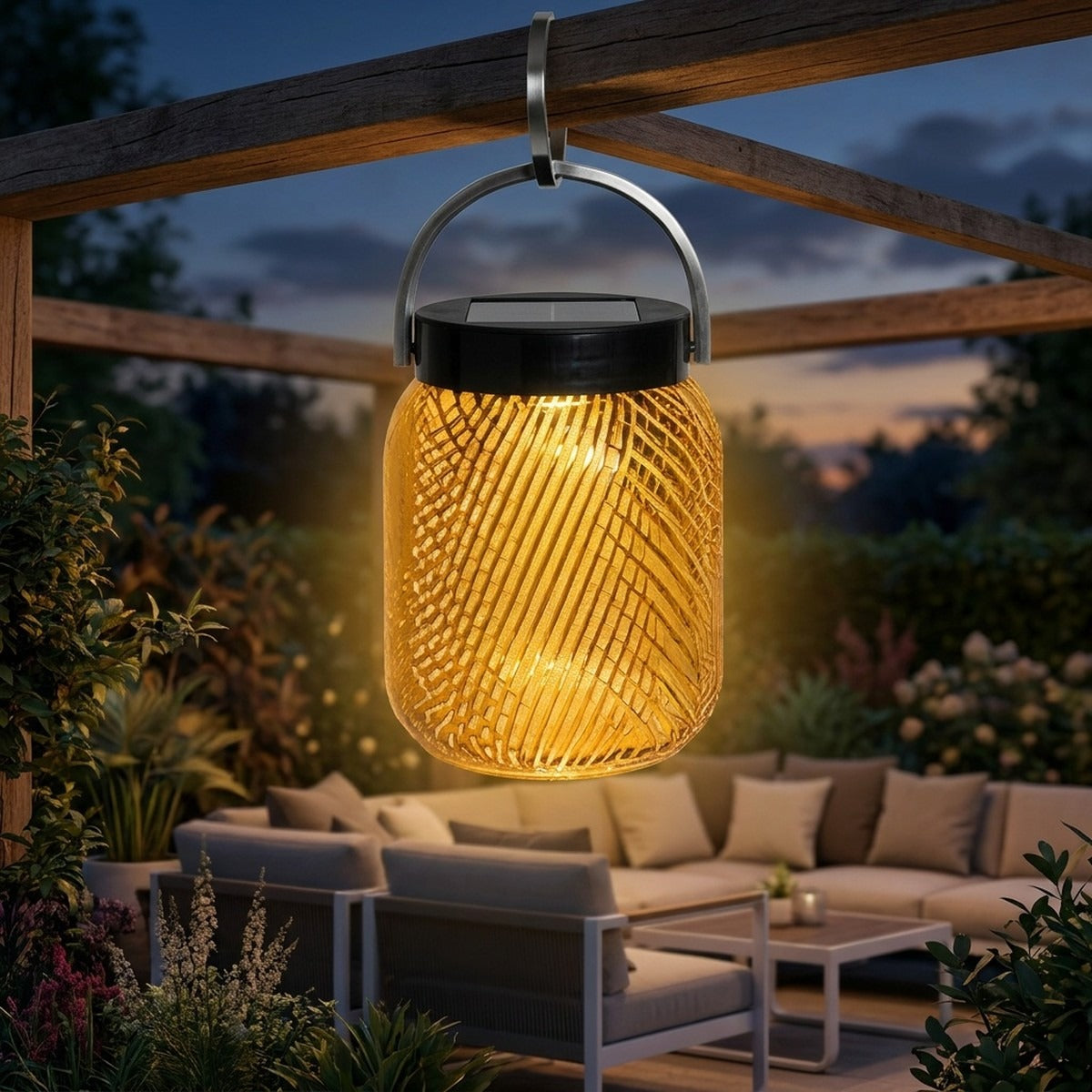 Lolie 200lm Hanging Solar Lantern 19.5 cm - Saffron Translucent Recycled PETG with Black Aluminium
