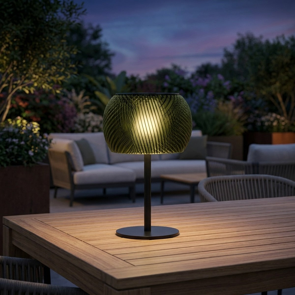 Lolie 200lm Large Solar Lamp 36 cm - Olive Translucent Recycled PETG with Black Aluminium