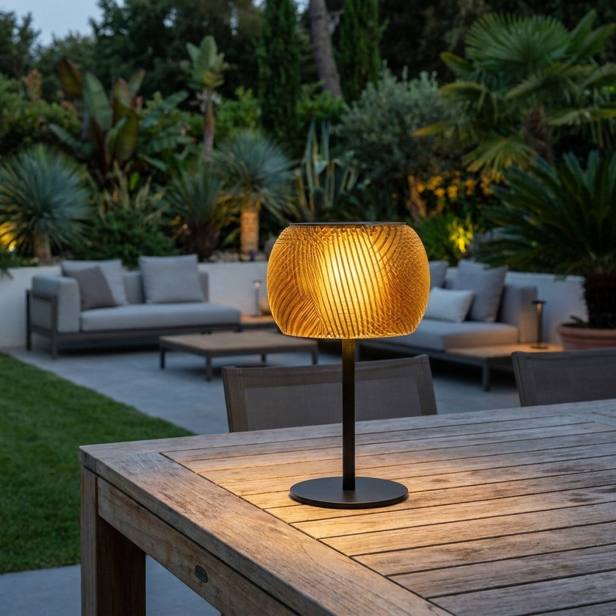 Lolie 200lm Large Solar Lamp 36 cm - Saffron Translucent Recycled PETG with Black Aluminium