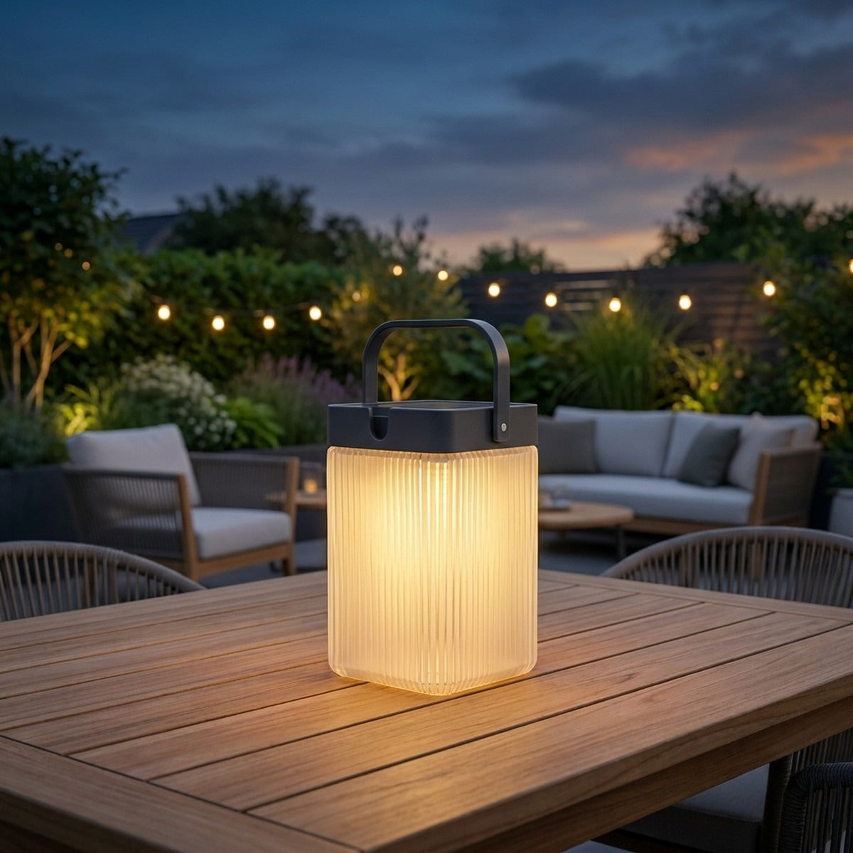 Lolie 200lm Solar Lantern 20 cm - Crystal Translucent Recycled PETG with Black Aluminium