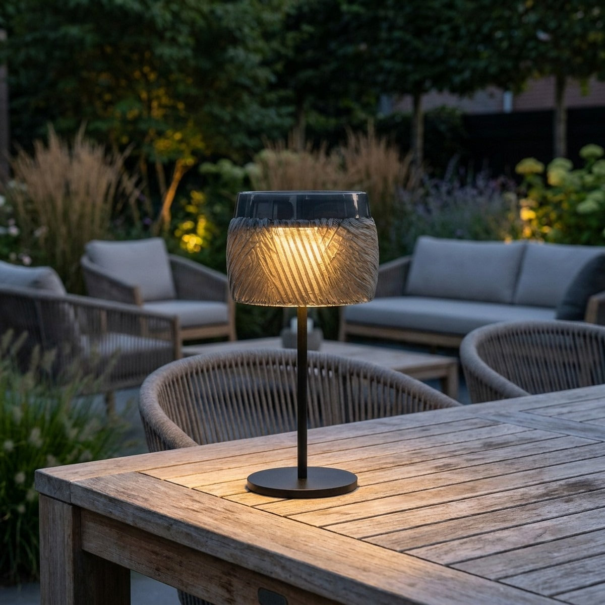 Lolie 200lm Solar Table Lamp 28 cm - Ash Translucent Recycled PETG with Black Aluminium