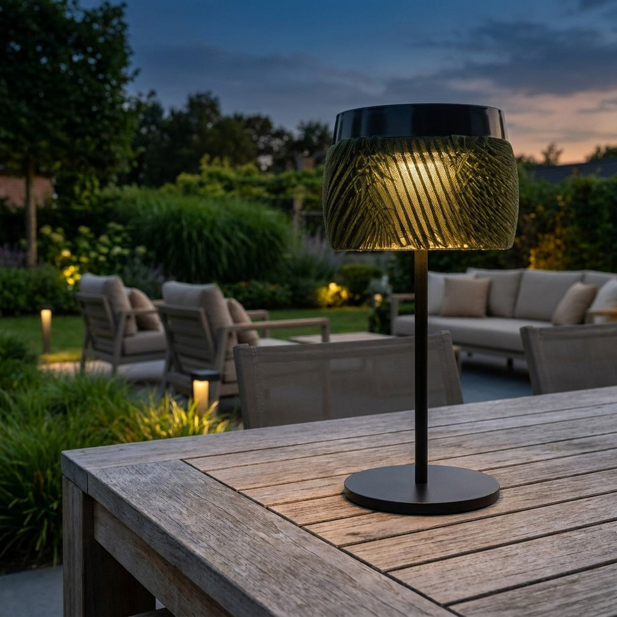 Lolie 200lm Solar Table Lamp 28 cm - Olive Translucent Recycled PETG with Black Aluminium