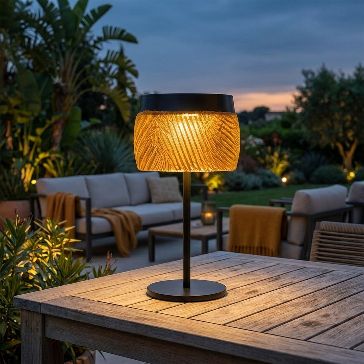 Lolie 200lm Solar Table Lamp 28 cm - Saffron Translucent Recycled PETG with Black Aluminium