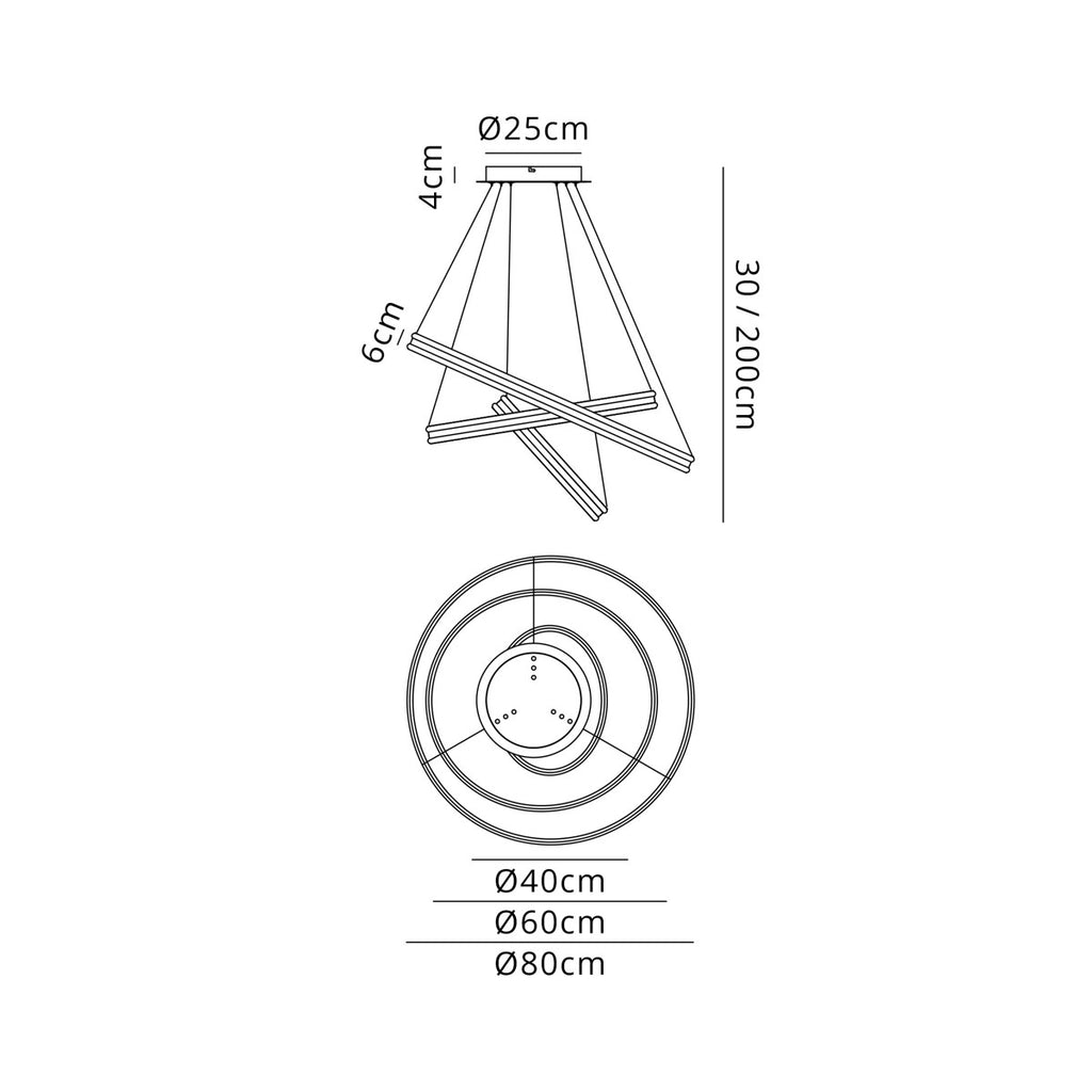 Regent Lorraine 3 Light 800mm Adjustable LED Pendant Light - dimensions