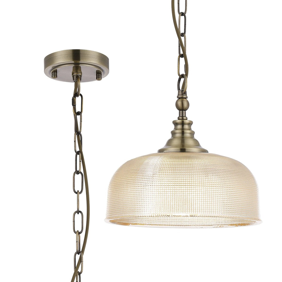 Regent Lourdes Flush Pendant Light 270mm Diameter - Antique Brass / Amber