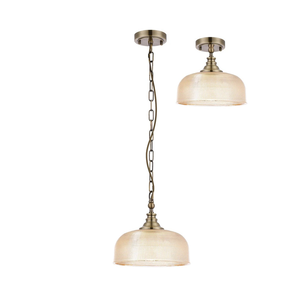 Regent Lourdes Flush Pendant Light 270mm Diameter - Antique Brass / Amber