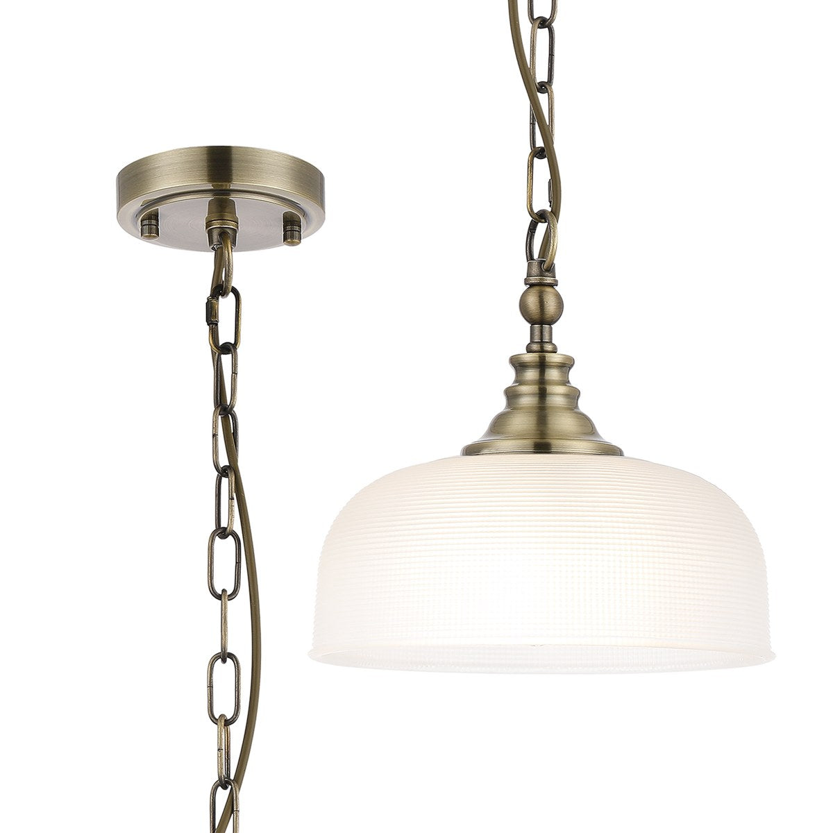 Regent Lourdes Flush Pendant Light 270mm Diameter - Antique Brass / Frosted