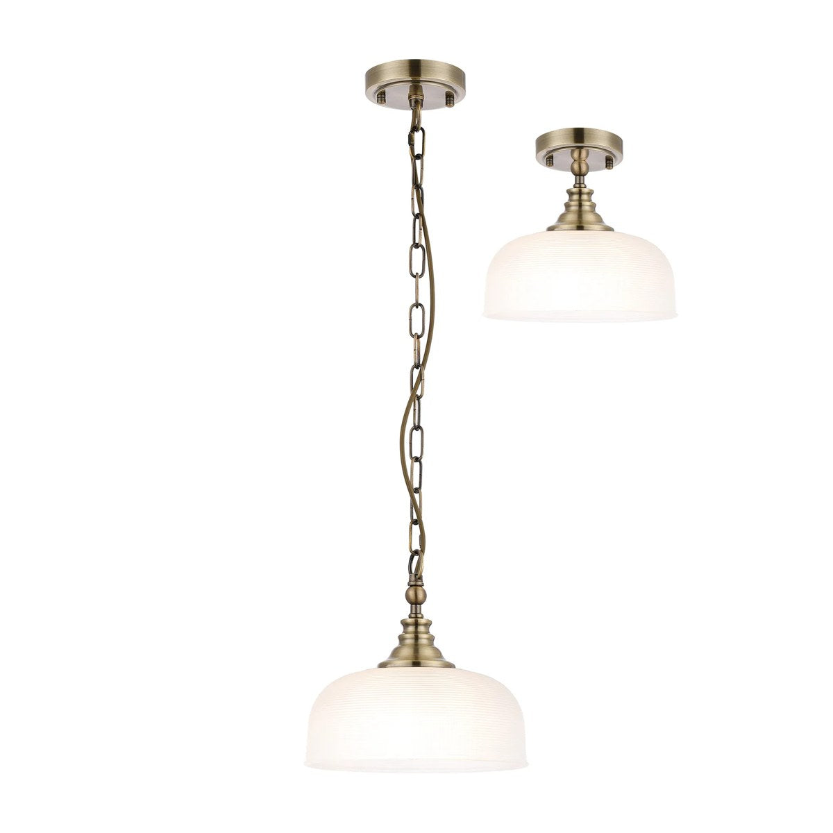 Regent Lourdes Flush Pendant Light 270mm Diameter - Antique Brass / Frosted