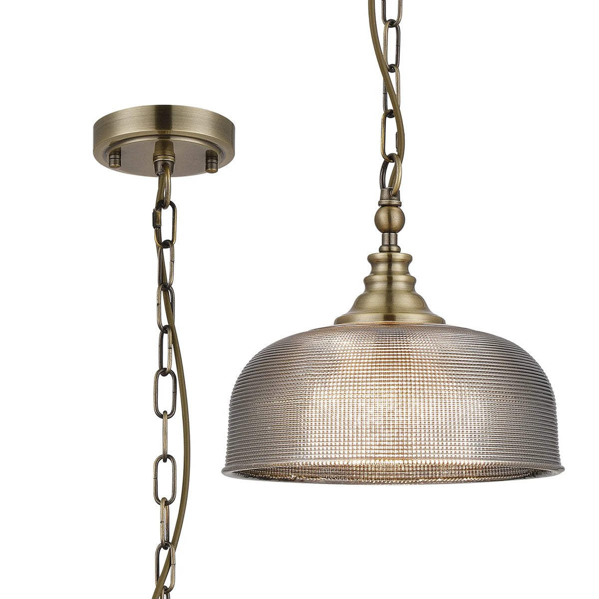 Regent Lourdes Flush Pendant Light 270mm Diameter - Antique Brass / Smoke
