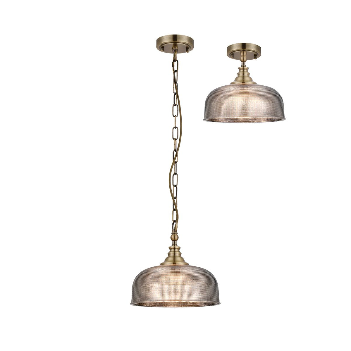 Regent Lourdes Flush Pendant Light 270mm Diameter - Antique Brass / Smoke