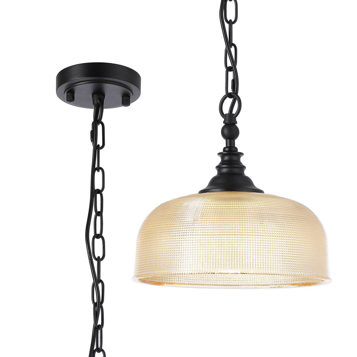 Regent Lourdes Flush Pendant Light 270mm Diameter - Satin Black / Amber