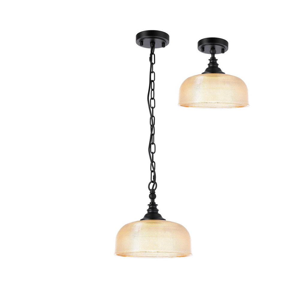 Regent Lourdes Flush Pendant Light 270mm Diameter - Satin Black / Amber