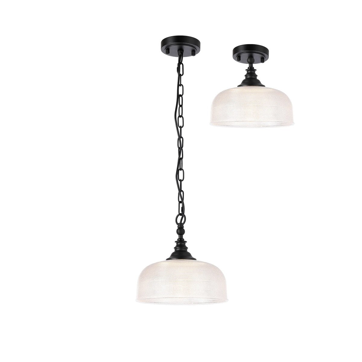 Regent Lourdes Flush Pendant Light 270mm Diameter - Satin Black / Clear