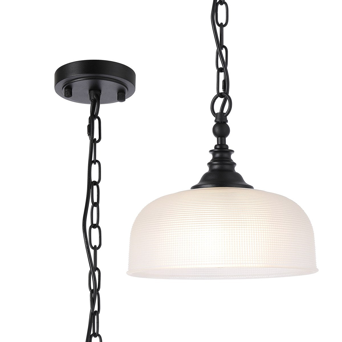 Regent Lourdes Flush Pendant Light 270mm Diameter - Satin Black / Frosted