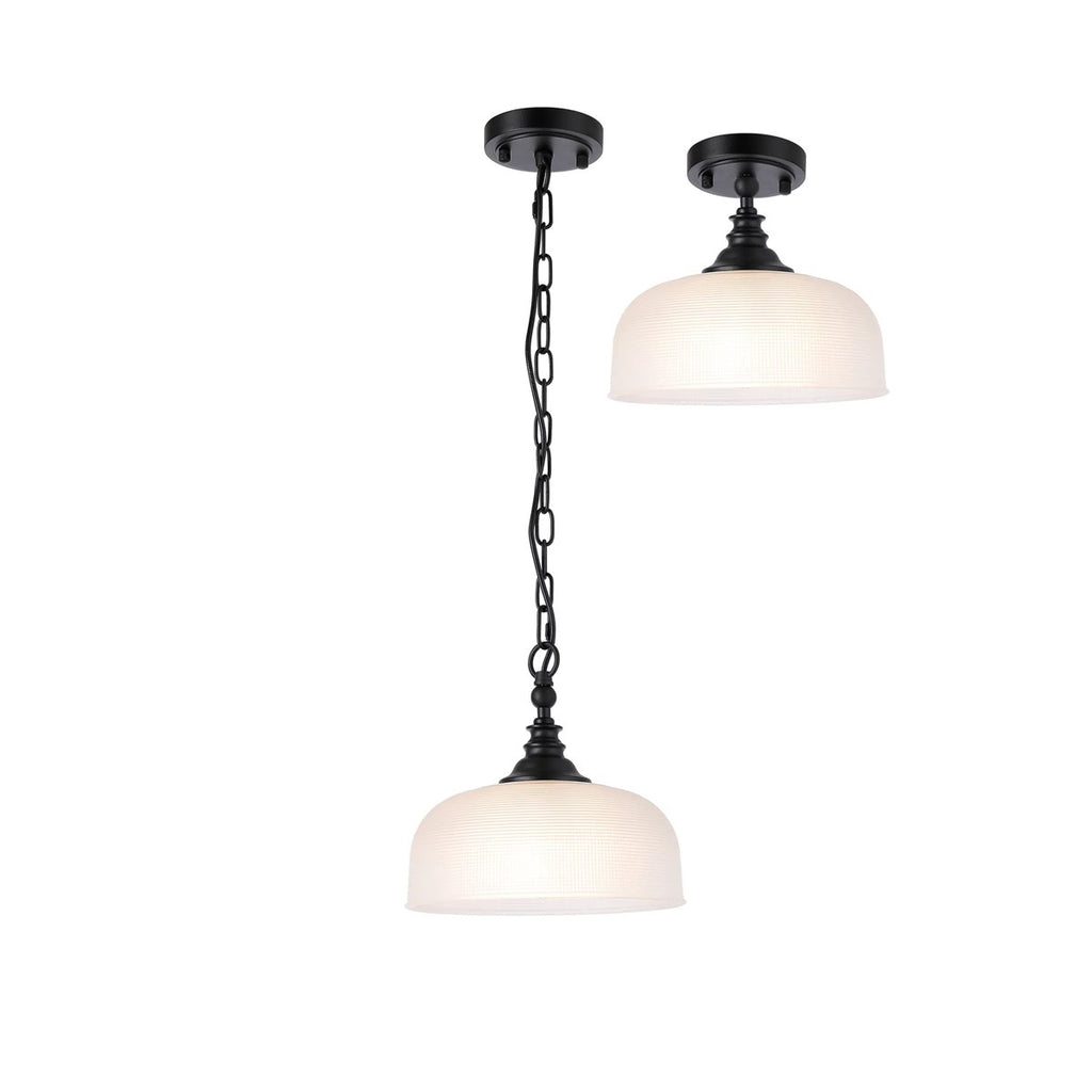 Regent Lourdes Flush Pendant Light 270mm Diameter - Satin Black / Frosted