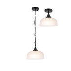 Regent Lourdes Flush Pendant Light 270mm Diameter - Satin Black / Frosted