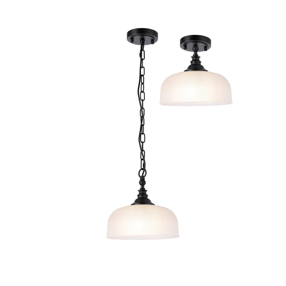 Regent Lourdes Flush Pendant Light 270mm Diameter - Satin Black / Frosted