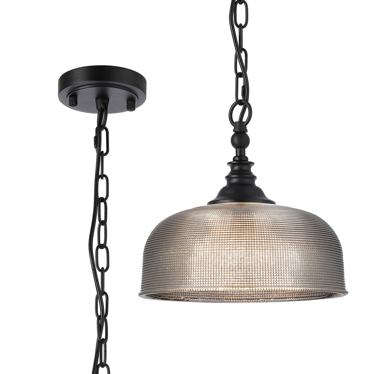 Regent Lourdes Flush Pendant Light 270mm Diameter - Satin Black / Smoke