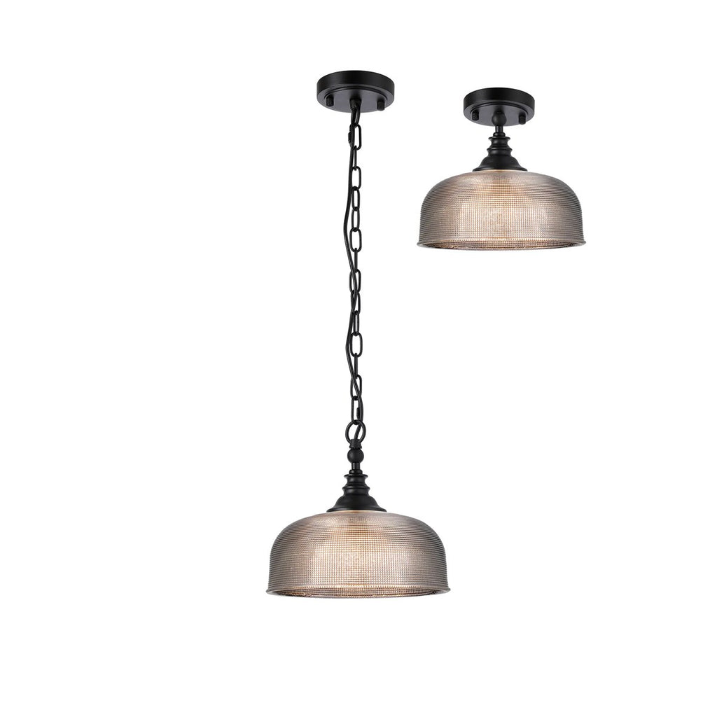 Regent Lourdes Flush Pendant Light 270mm Diameter - Satin Black / Smoke