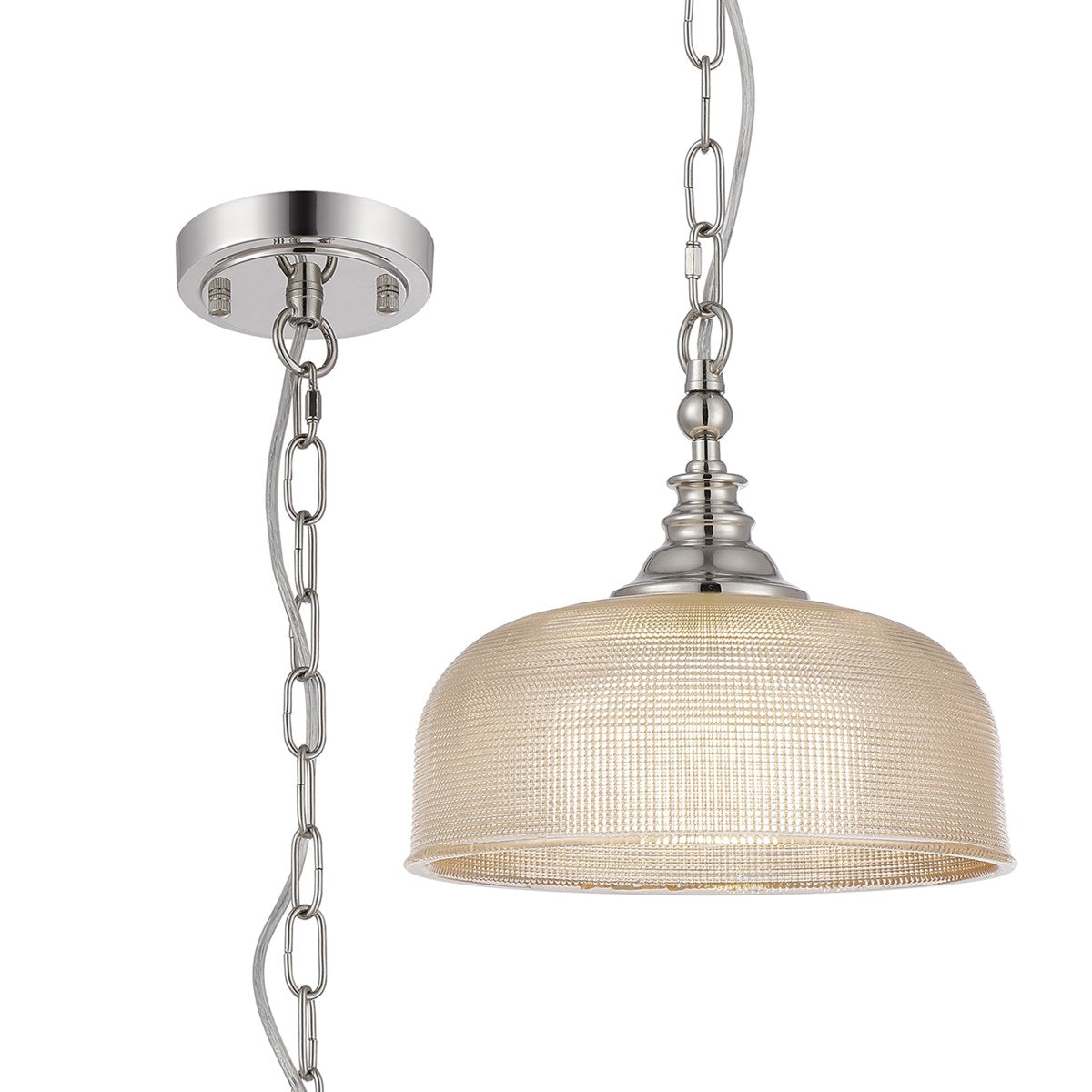 Regent Lourdes Flush Pendant Light 270mm Diameter - Polished Nickel / Amber