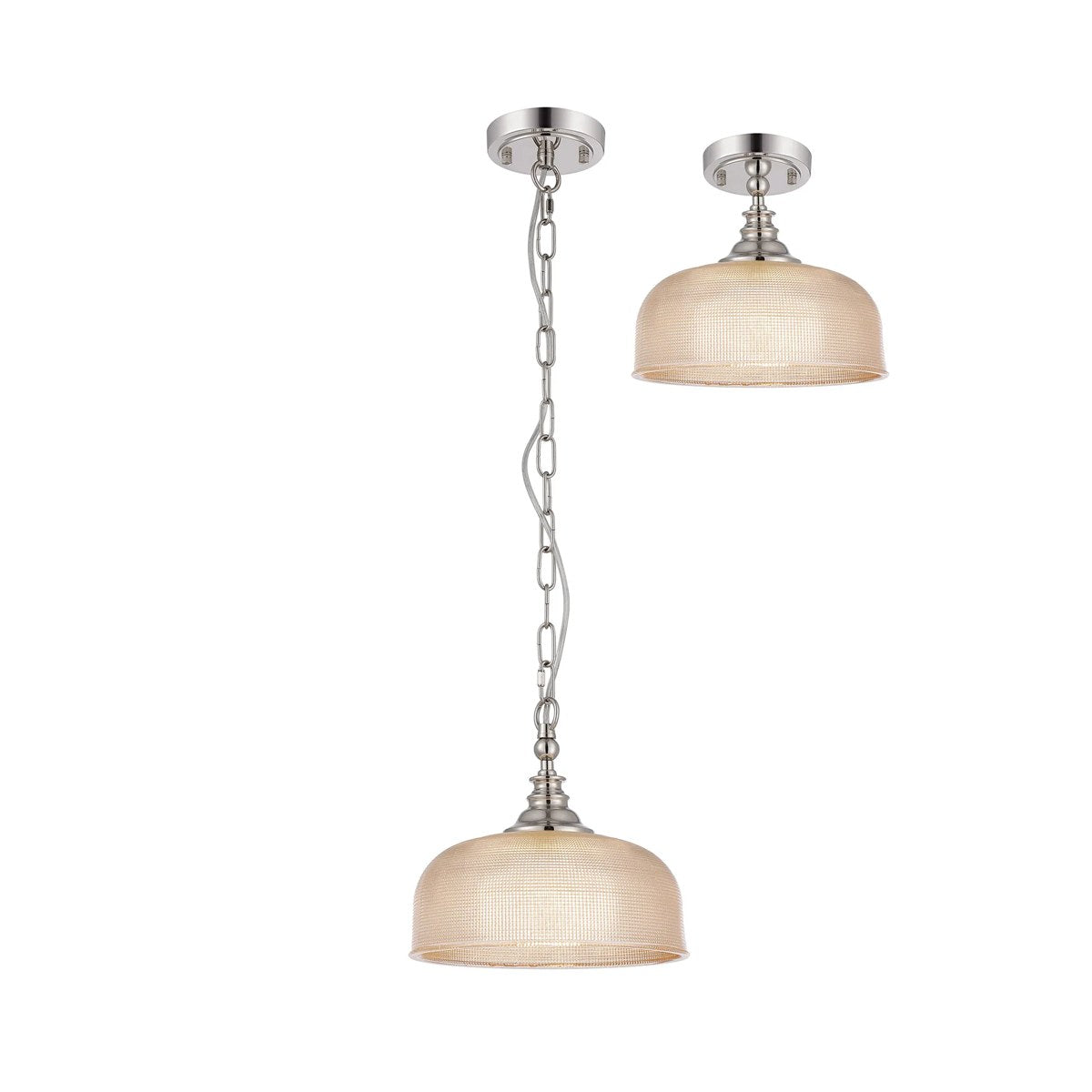 Regent Lourdes Flush Pendant Light 270mm Diameter - Polished Nickel / Amber