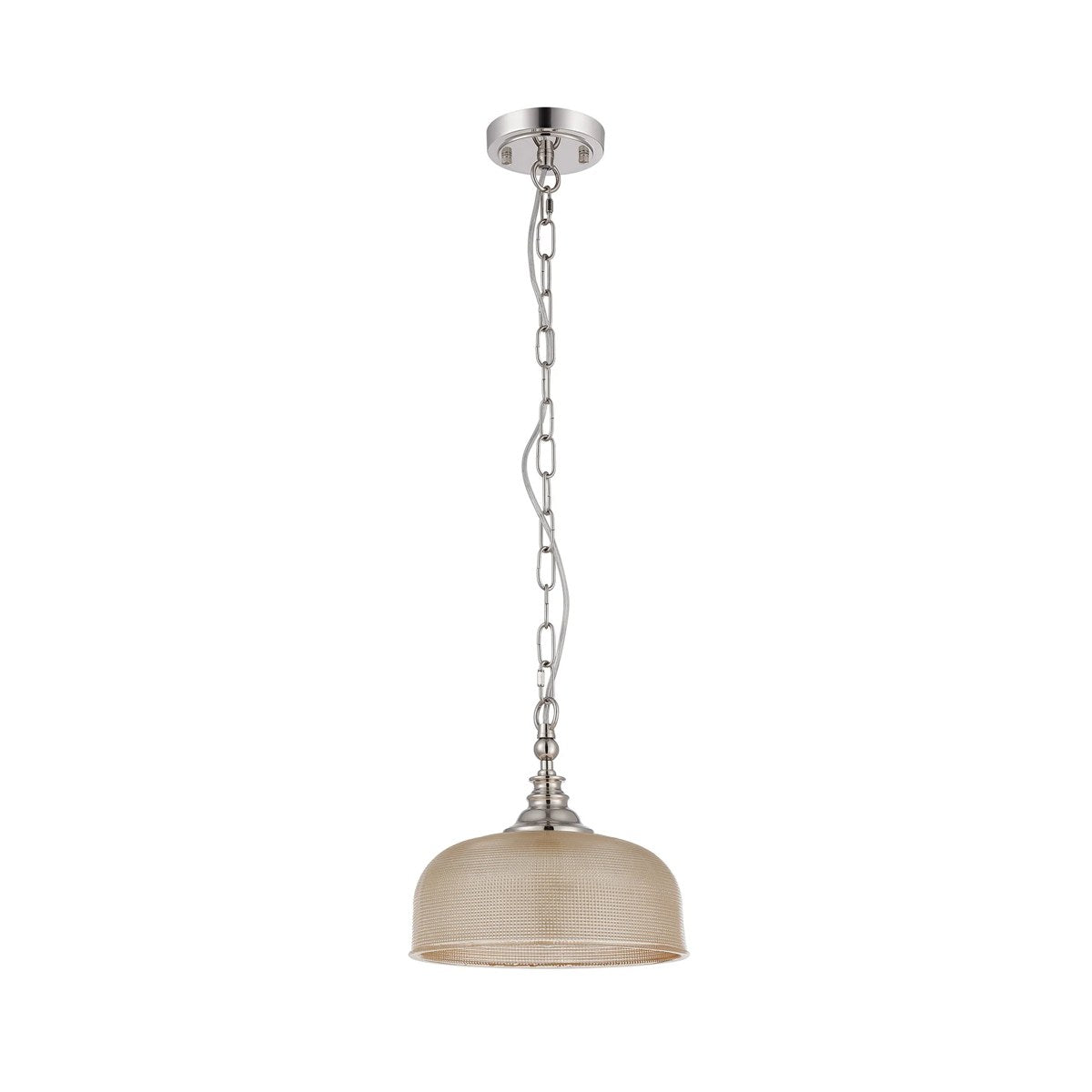 Regent Lourdes Flush Pendant Light 270mm Diameter - Polished Nickel / Amber