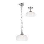 Regent Lourdes Flush Pendant Light 270mm Diameter - Polished Nickel / Frosted