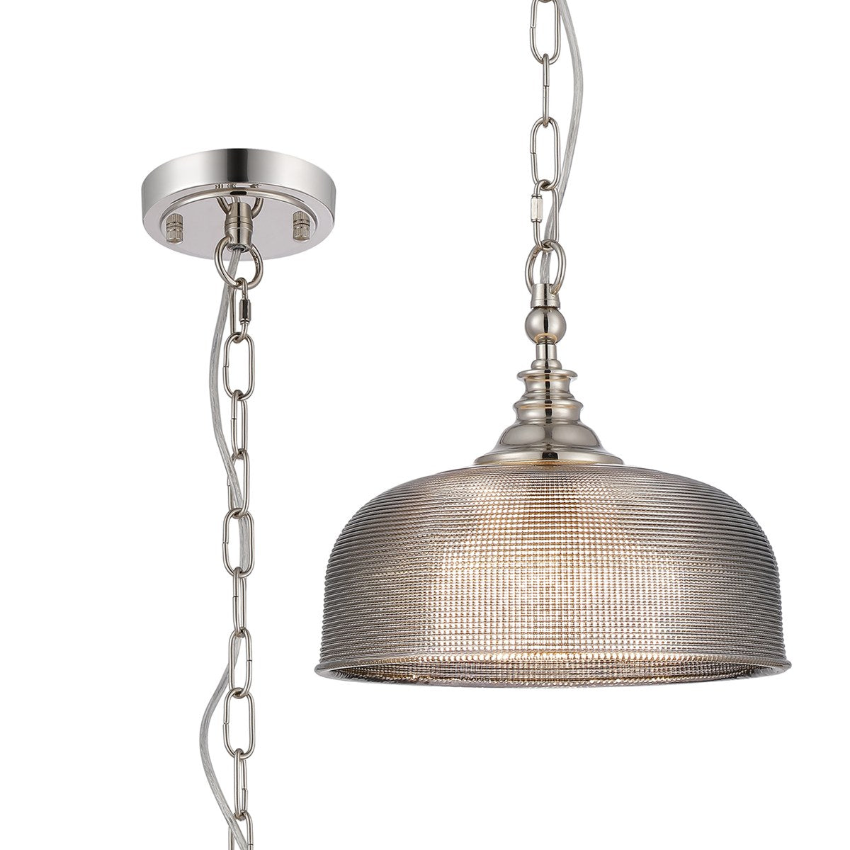 Regent Lourdes Flush Pendant Light 270mm Diameter - Polished Nickel / Smoke