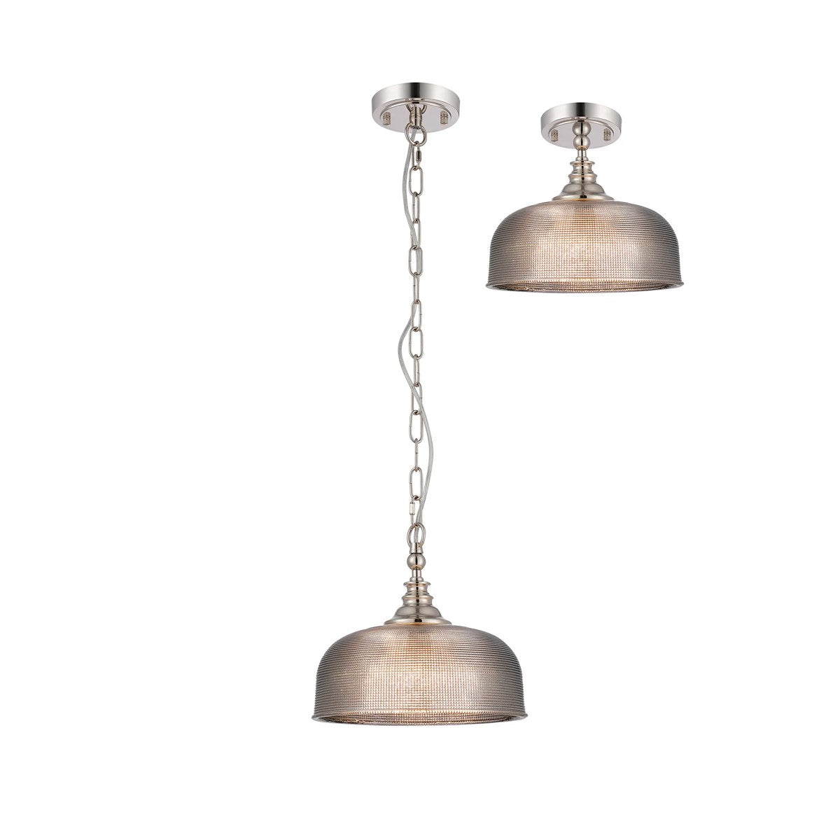 Regent Lourdes Flush Pendant Light 270mm Diameter - Polished Nickel / Smoke