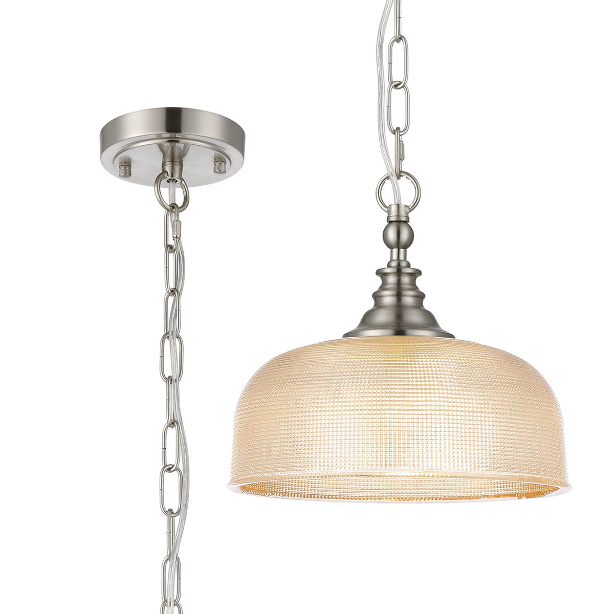 Regent Lourdes Flush Pendant Light 270mm Diameter - Satin Nickel / Amber