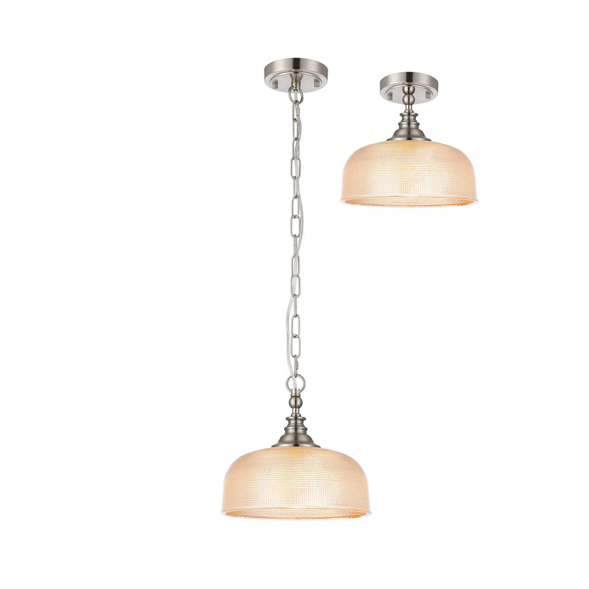 Regent Lourdes Flush Pendant Light 270mm Diameter - Satin Nickel / Amber