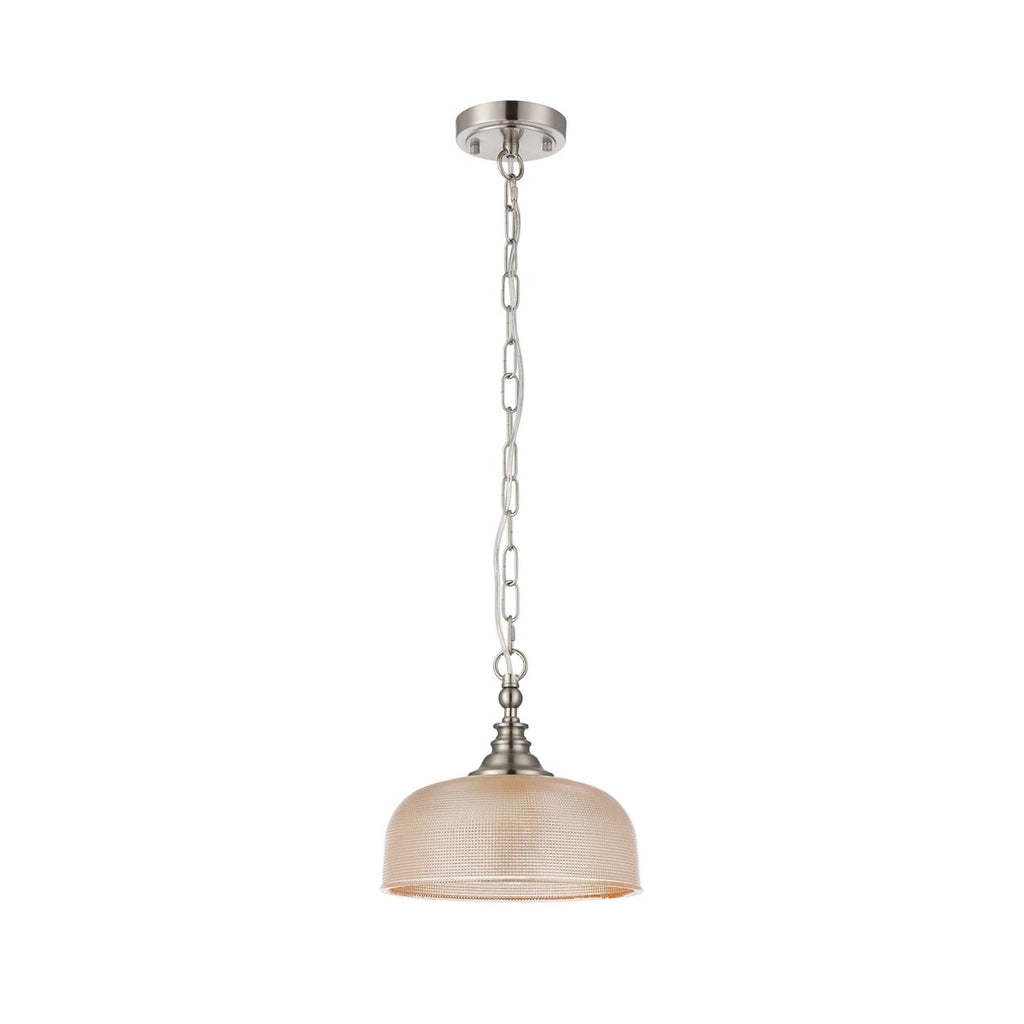 Regent Lourdes Flush Pendant Light 270mm Diameter - Satin Nickel / Amber