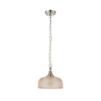Regent Lourdes Flush Pendant Light 270mm Diameter - Satin Nickel / Amber
