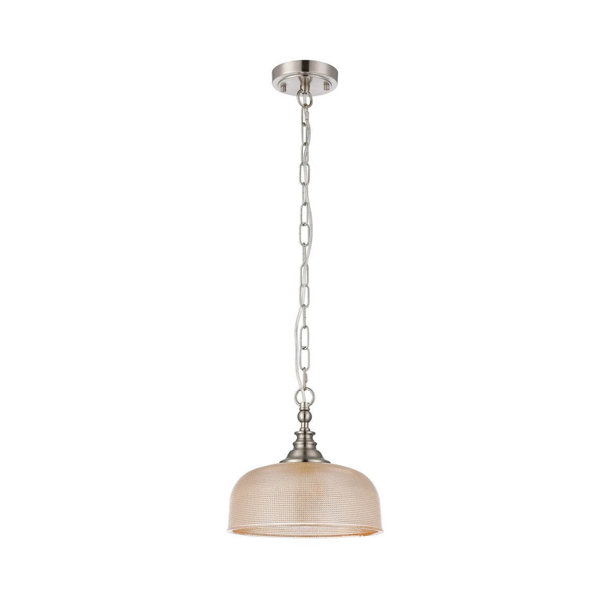 Regent Lourdes Flush Pendant Light 270mm Diameter - Satin Nickel / Amber