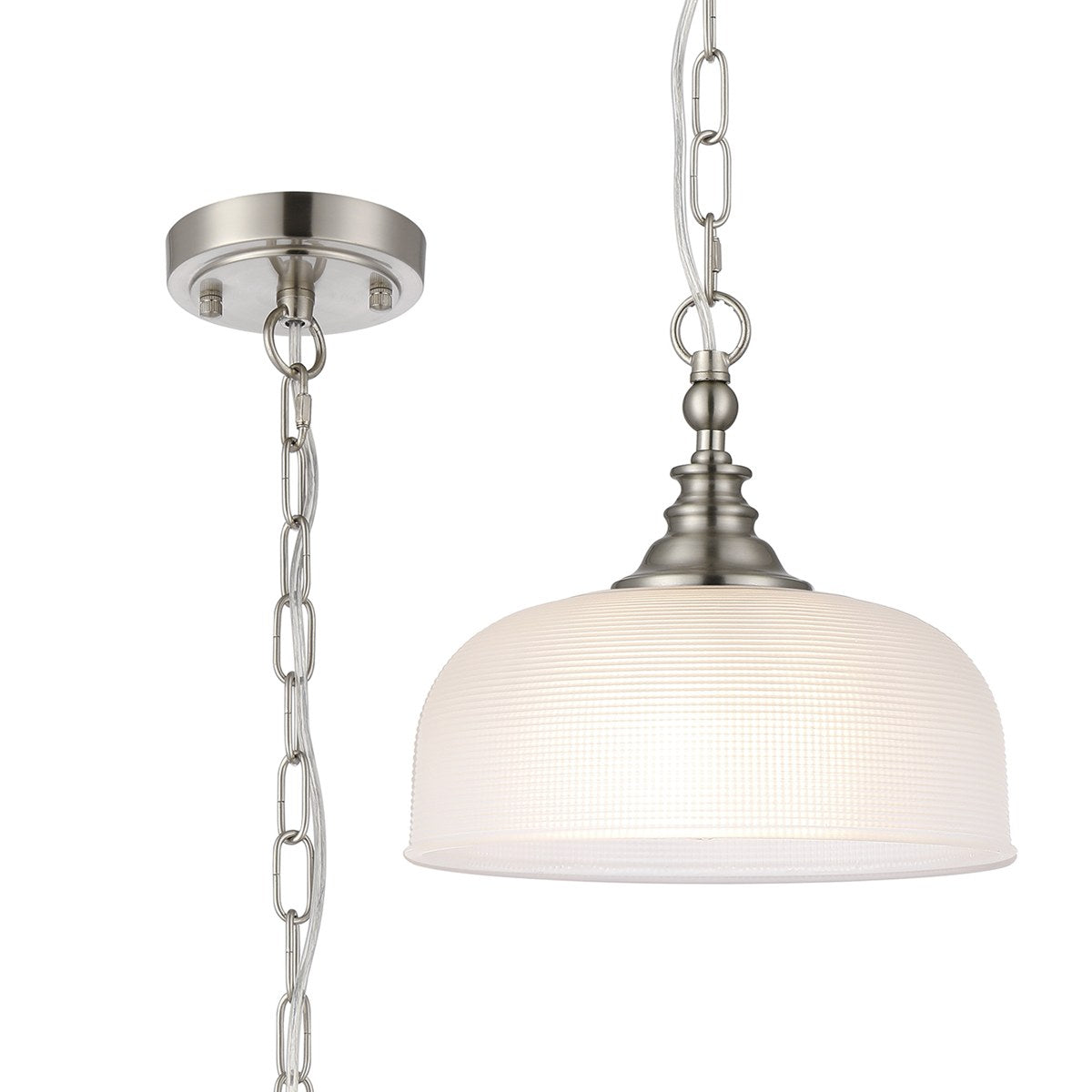 Regent Lourdes Flush Pendant Light 270mm Diameter - Satin Nickel / Clear